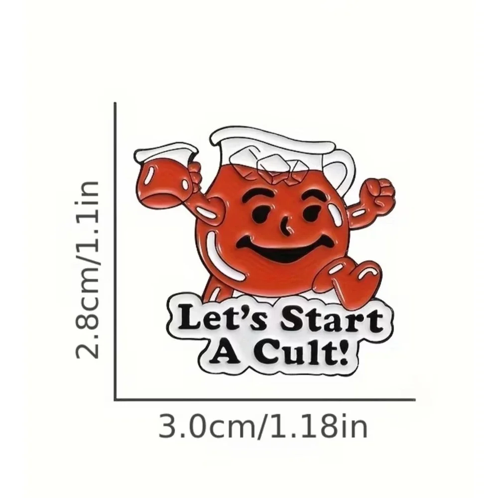 Let's Start A Cult Red Pitcher Mascot Enamel Pin Funny Retro Pop Culture Meme